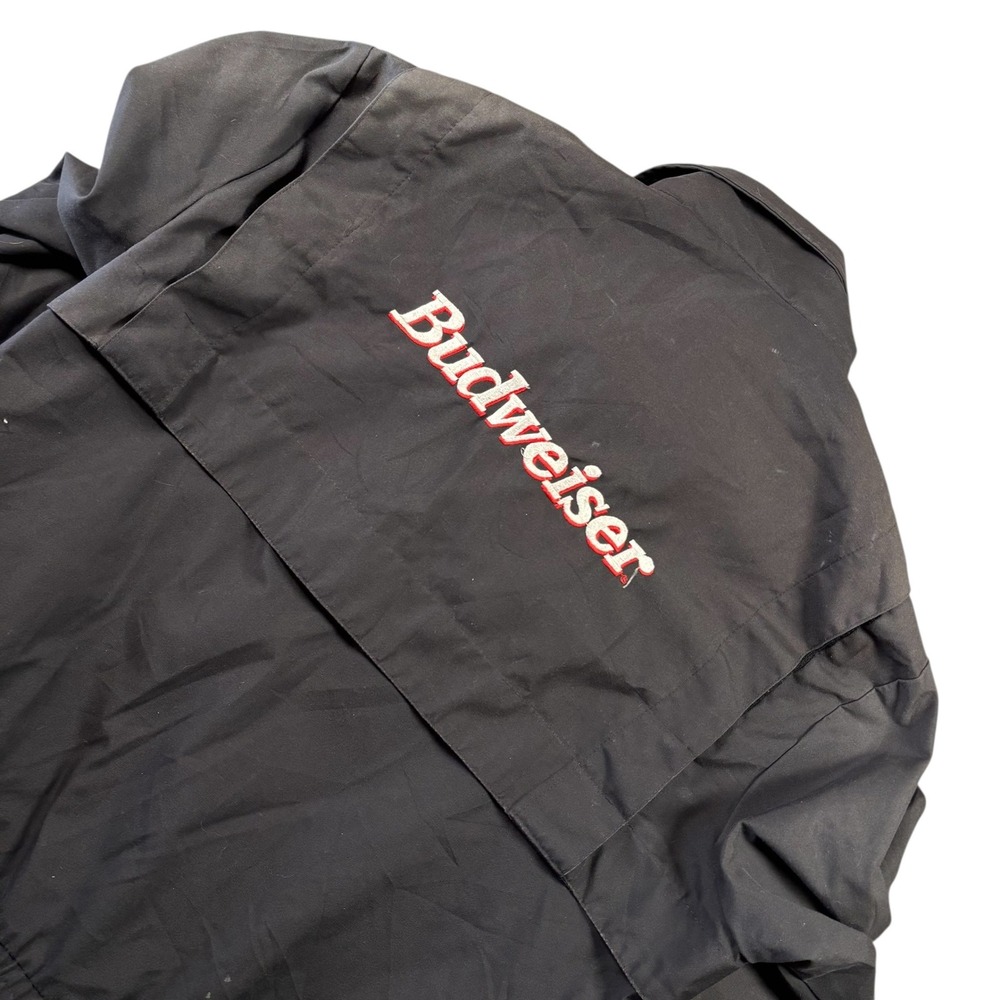 VTG Budweiser track Jacket Black Embroidered Windbreaker Full Zip Workwear‎ 48L